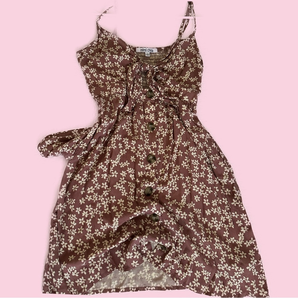 Floral Button-Down Midi Dress in a turkish rose color
